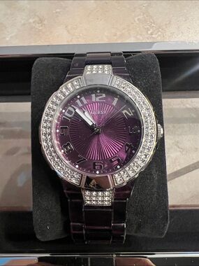 GUESS Purple Crystal Bezel Women's Watch